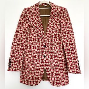 Gucci Horsebit Jacquard Single Breasted Blazer in Red and Gold